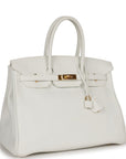 Top Quality HMS Birkin 35 White Clemence Gold Hardware