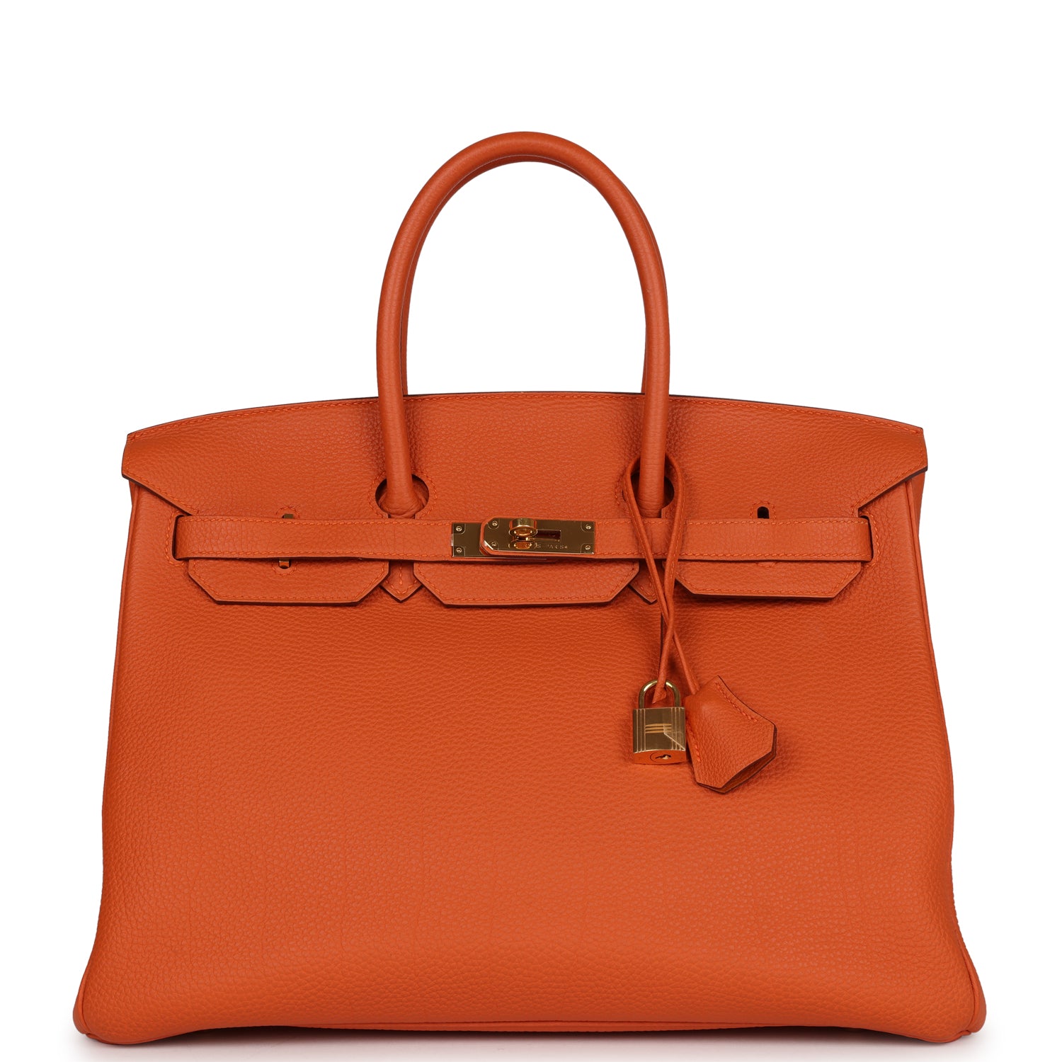 Top Quality HMS Birkin 35 Orange H Clemence Gold Hardware