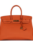 Top Quality HMS Birkin 35 Orange H Clemence Gold Hardware