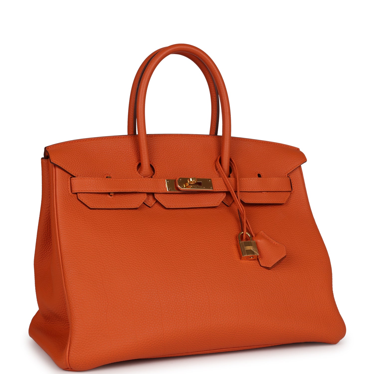 Top Quality HMS Birkin 35 Orange H Clemence Gold Hardware