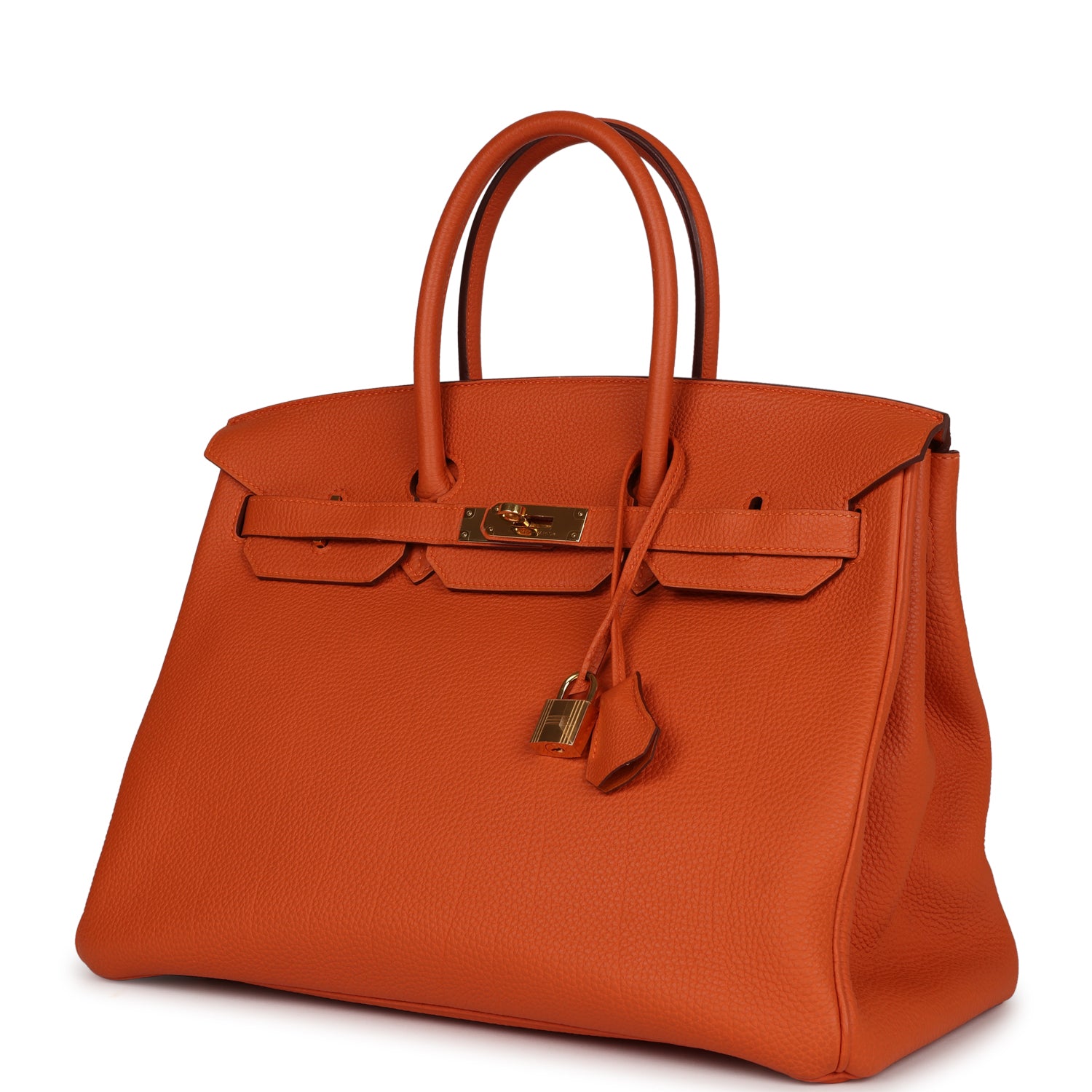 Top Quality HMS Birkin 35 Orange H Clemence Gold Hardware