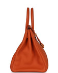 Top Quality HMS Birkin 35 Orange H Clemence Gold Hardware