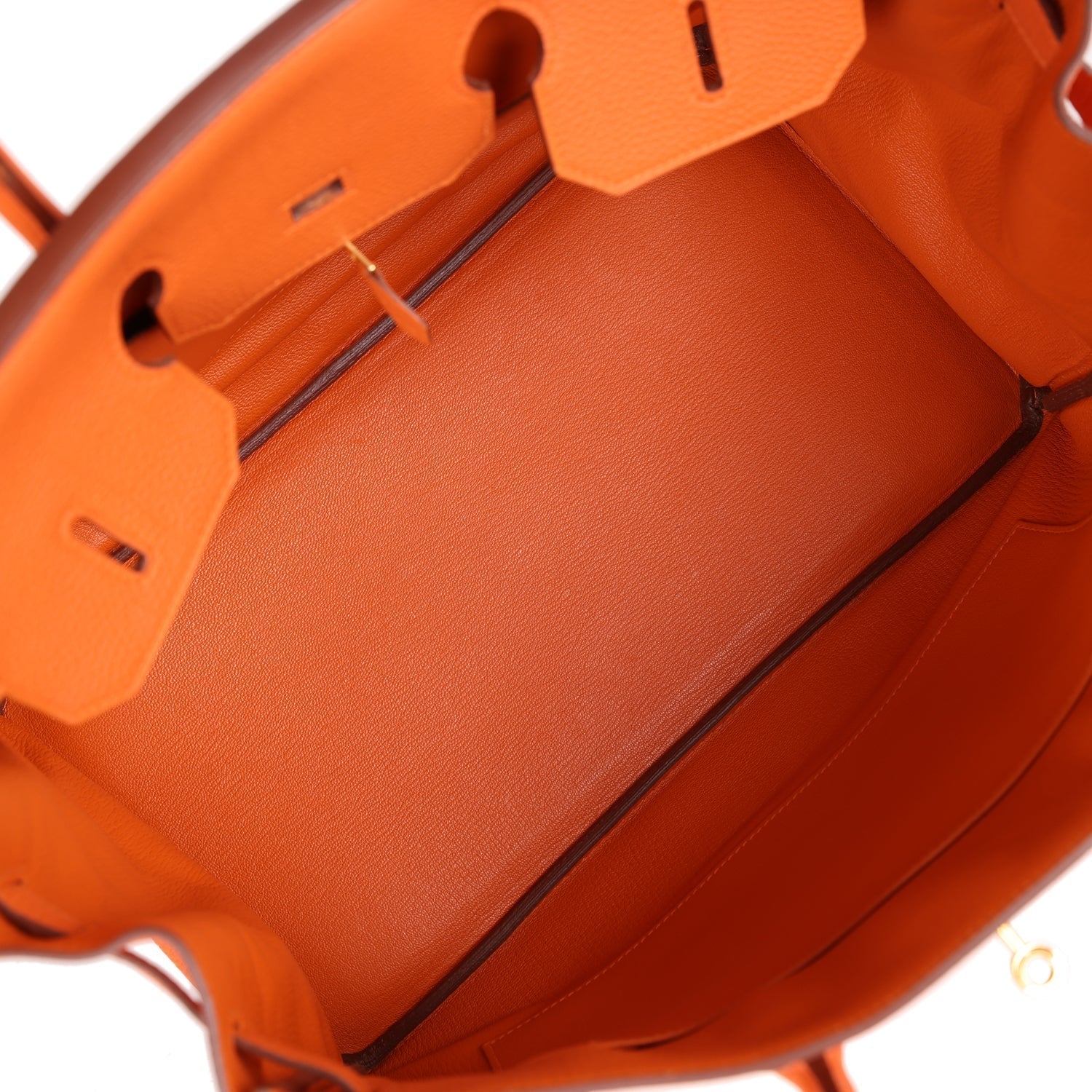 Top Quality HMS Birkin 35 Orange H Clemence Gold Hardware