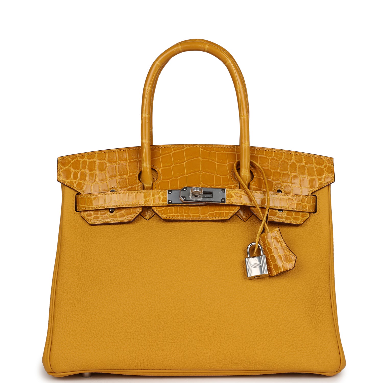 HMS Birkin 30 Jaune Ambre Shiny Niloticus Crocodile and Togo Touch Palladium Hardware