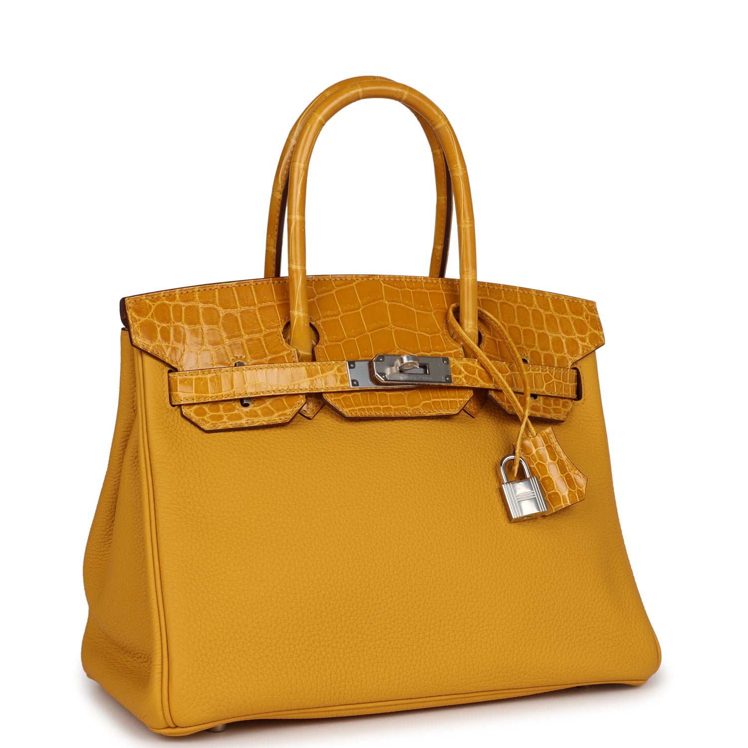 HMS Birkin 30 Jaune Ambre Shiny Niloticus Crocodile and Togo Touch Palladium Hardware
