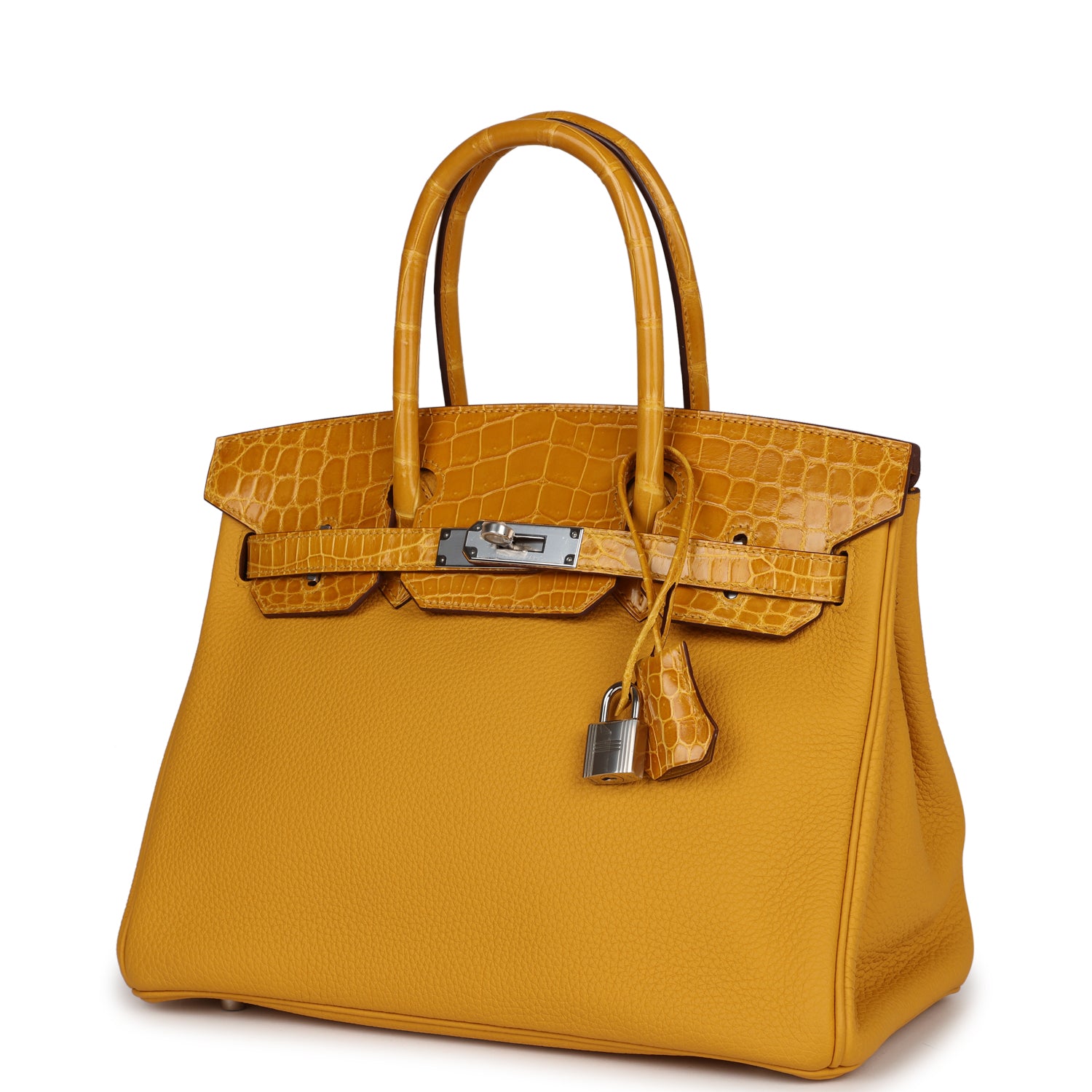 HMS Birkin 30 Jaune Ambre Shiny Niloticus Crocodile and Togo Touch Palladium Hardware