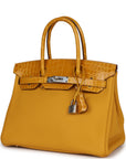 HMS Birkin 30 Jaune Ambre Shiny Niloticus Crocodile and Togo Touch Palladium Hardware