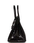 HMS Birkin 30 Black Shiny Crocodile Porosus Gold Hardware