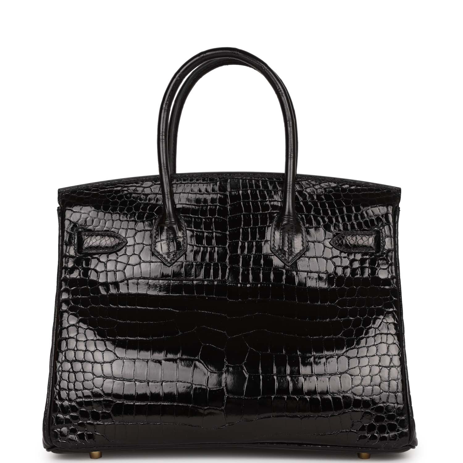 HMS Birkin 30 Black Shiny Crocodile Porosus Gold Hardware
