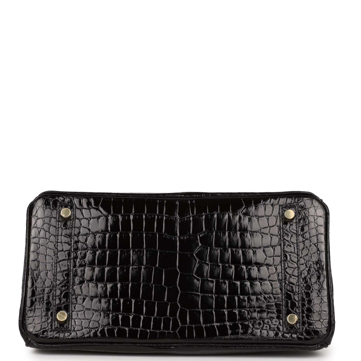 HMS Birkin 30 Black Shiny Crocodile Porosus Gold Hardware
