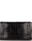 HMS Birkin 30 Black Shiny Crocodile Porosus Gold Hardware