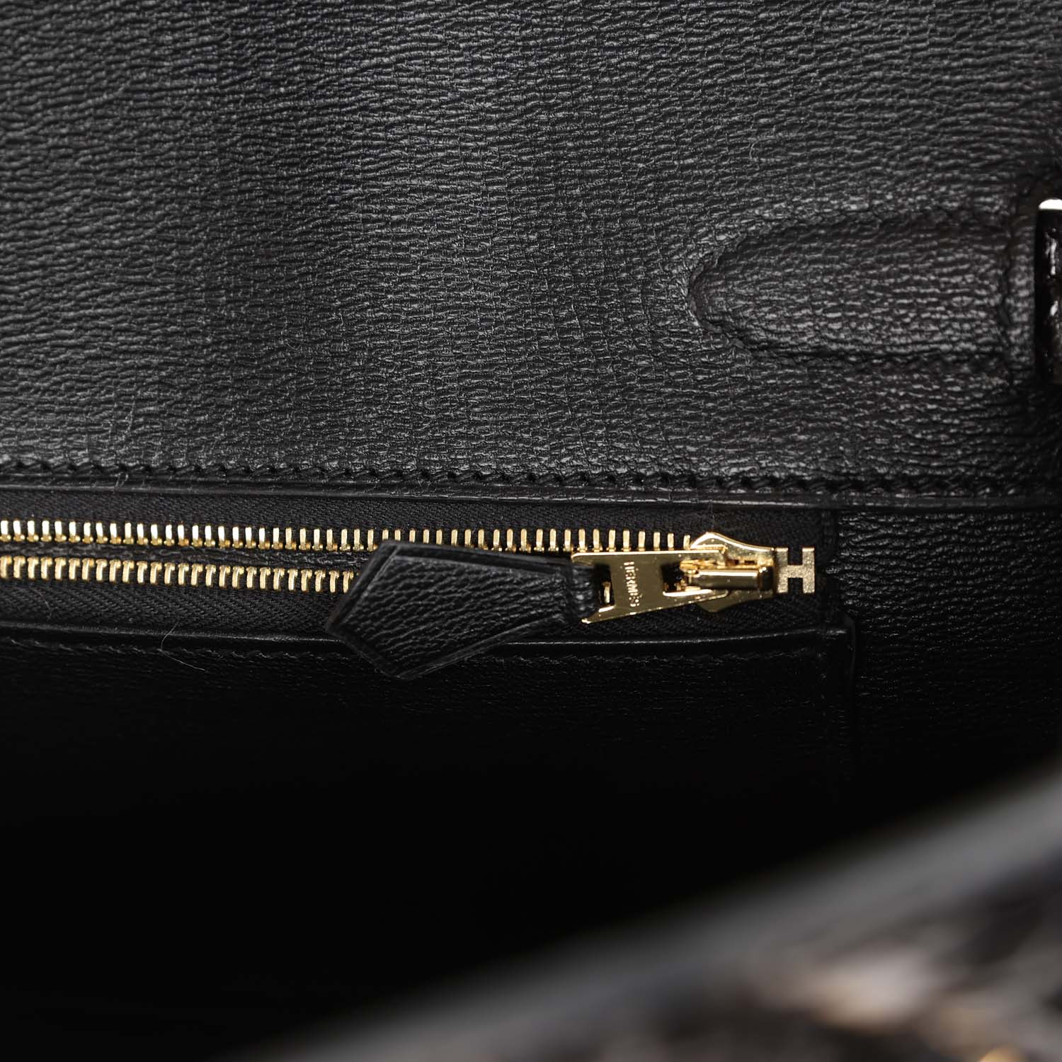 HMS Birkin 30 Black Shiny Crocodile Porosus Gold Hardware