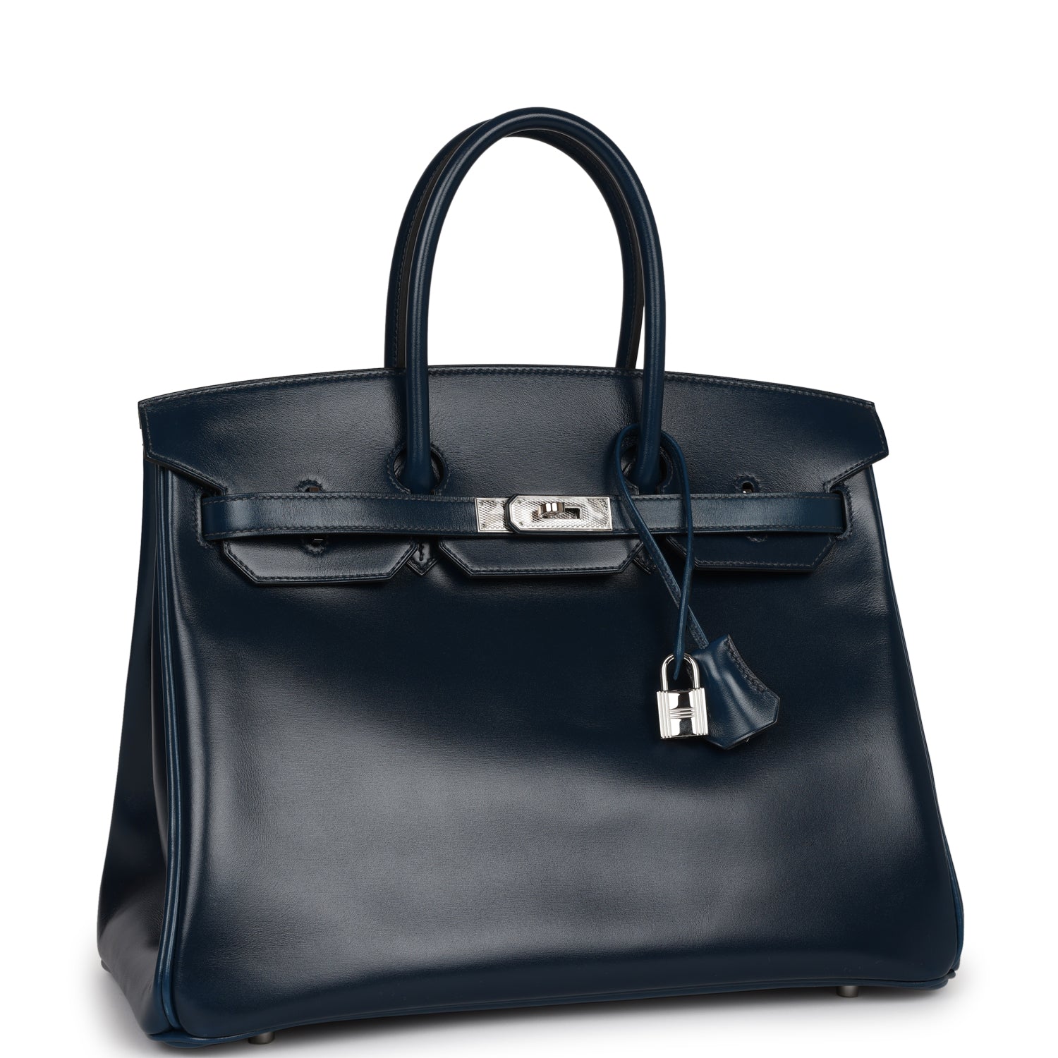 Top Quality HMS Birkin 35 Bleu De Prusse Box Calf Guilloché Palladium Hardware