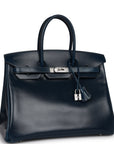Top Quality HMS Birkin 35 Bleu De Prusse Box Calf Guilloché Palladium Hardware