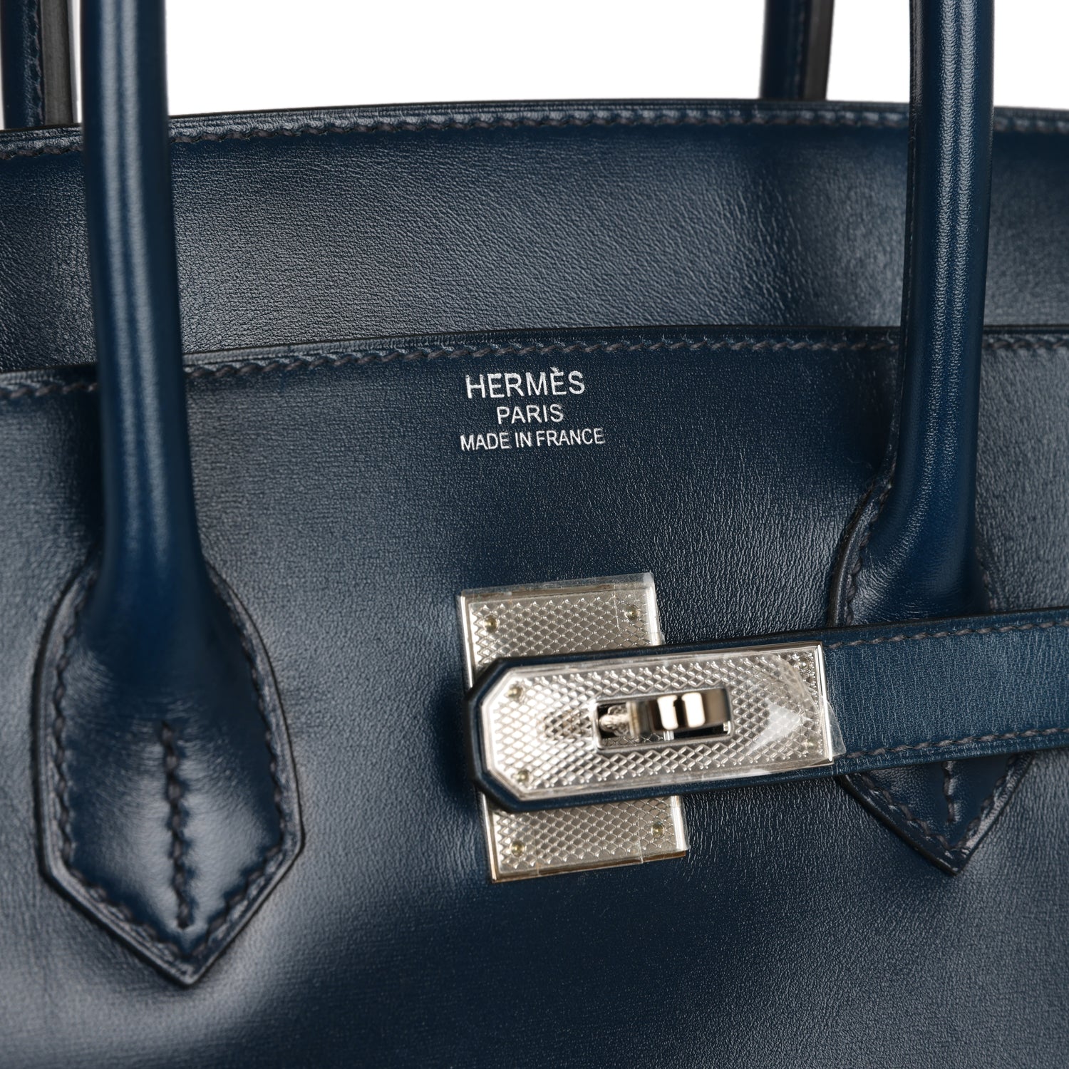 Top Quality HMS Birkin 35 Bleu De Prusse Box Calf Guilloché Palladium Hardware