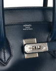 Top Quality HMS Birkin 35 Bleu De Prusse Box Calf Guilloché Palladium Hardware