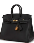 HMS Birkin 25 Black Togo Gold Hardware