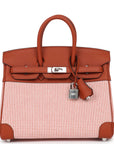 HMS Quadrille Birkin 25 Sanguine Swift and Toile Palladium Hardware