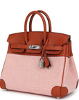HMS Quadrille Birkin 25 Sanguine Swift and Toile Palladium Hardware