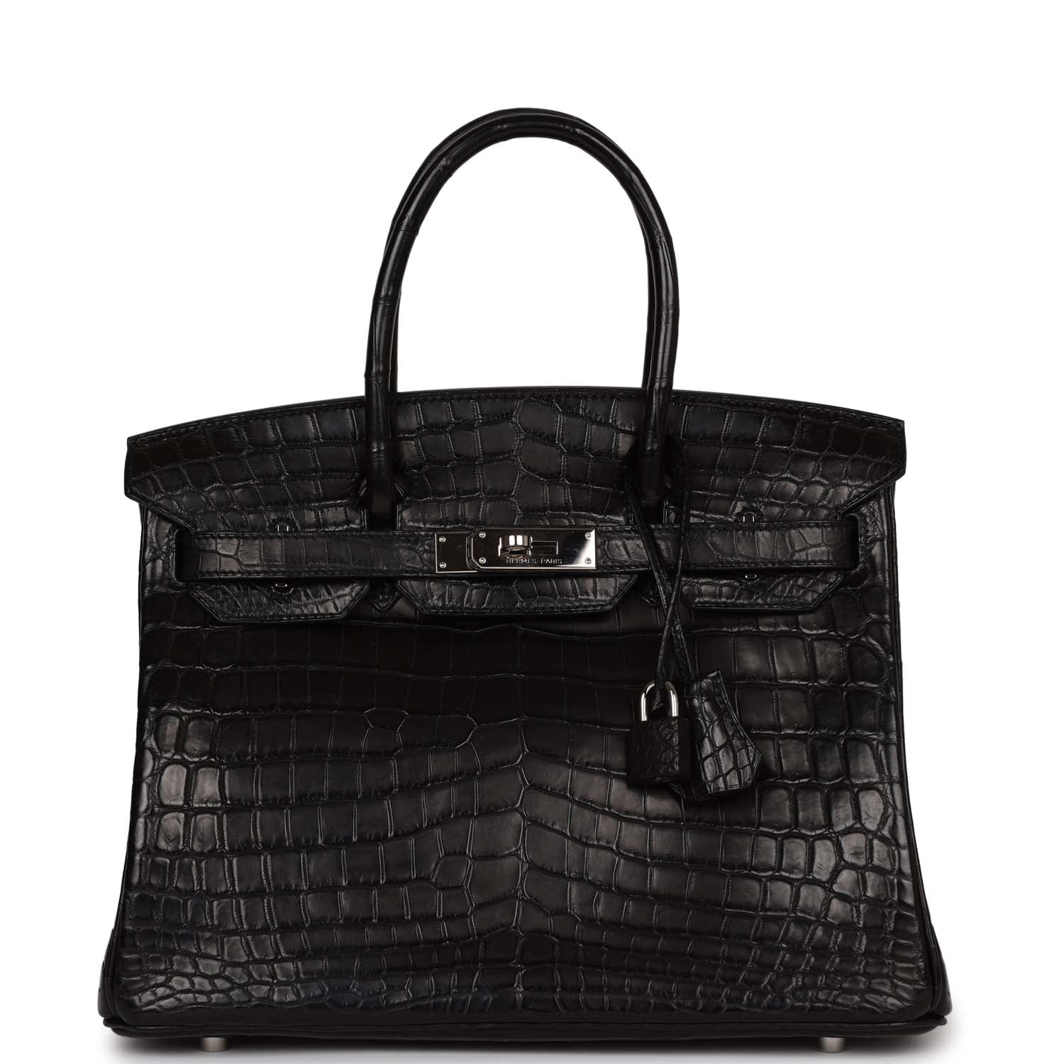 HMS Birkin 30cm Black Matte Niloticus Crocodile Palladium Hardware
