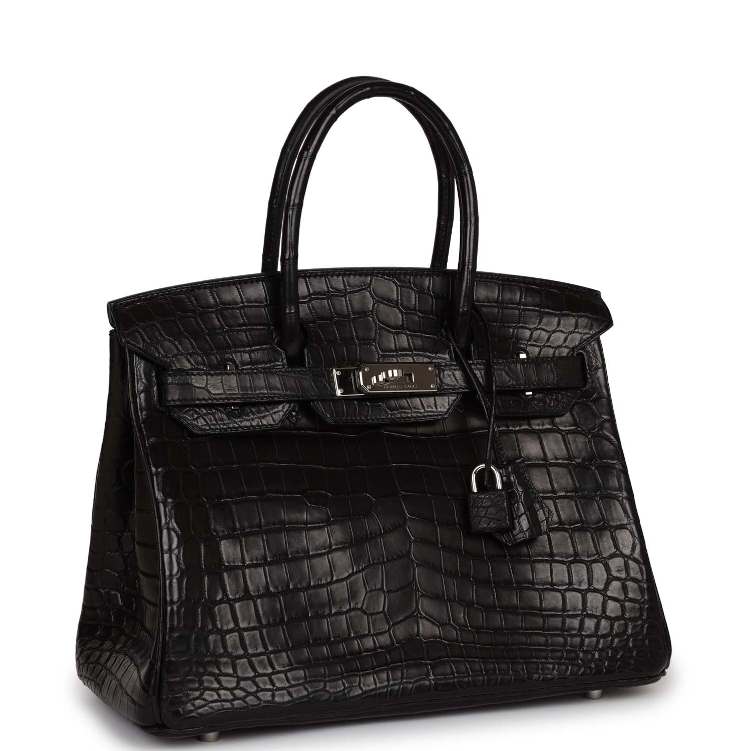 HMS Birkin 30cm Black Matte Niloticus Crocodile Palladium Hardware