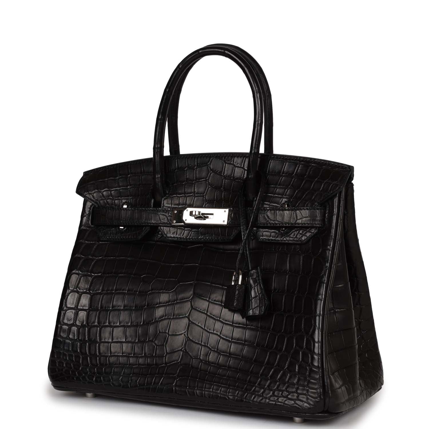 HMS Birkin 30cm Black Matte Niloticus Crocodile Palladium Hardware