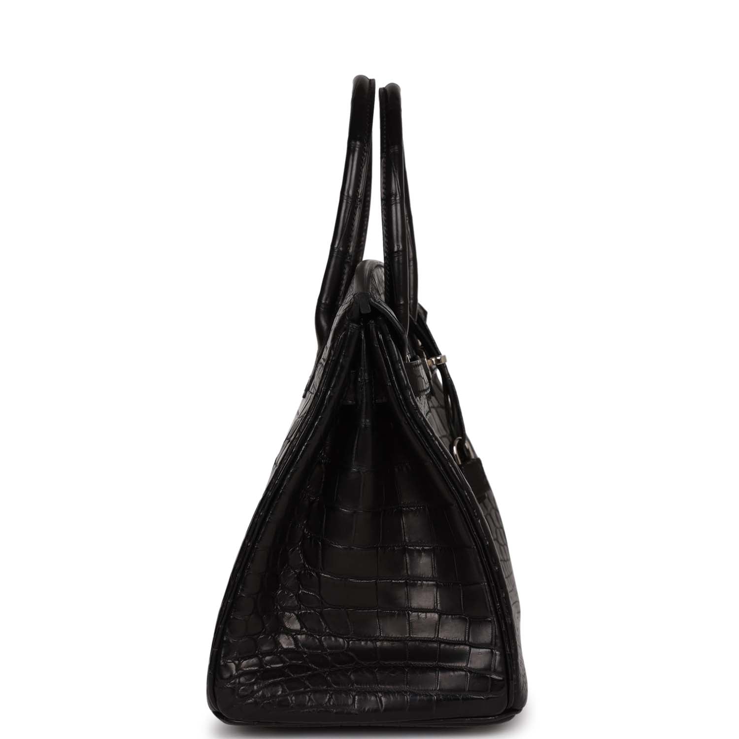 HMS Birkin 30cm Black Matte Niloticus Crocodile Palladium Hardware