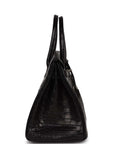 HMS Birkin 30cm Black Matte Niloticus Crocodile Palladium Hardware