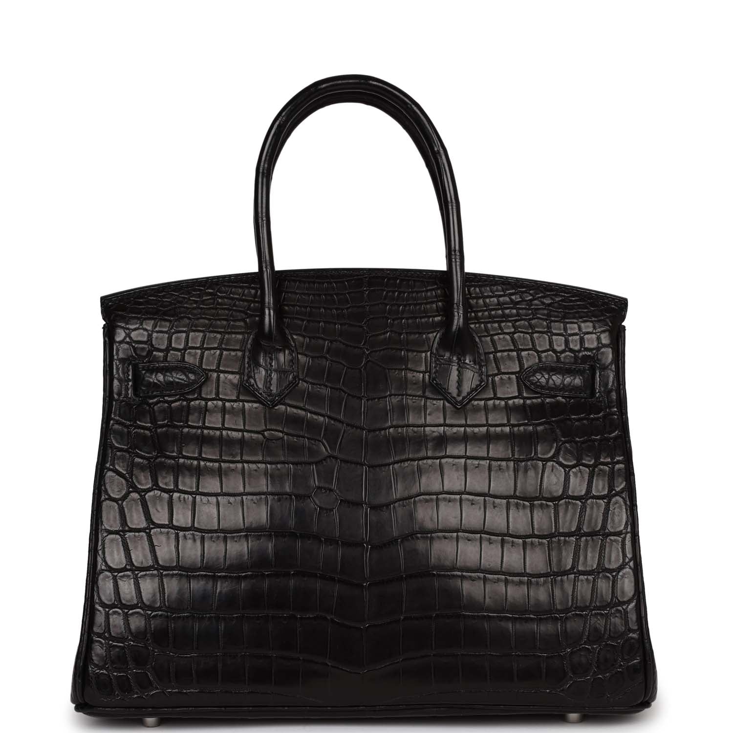 HMS Birkin 30cm Black Matte Niloticus Crocodile Palladium Hardware