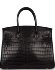 HMS Birkin 30cm Black Matte Niloticus Crocodile Palladium Hardware
