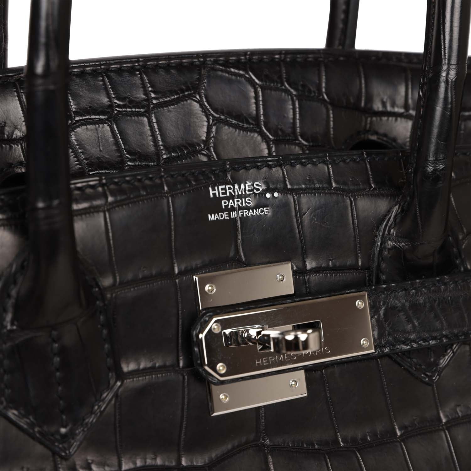 HMS Birkin 30cm Black Matte Niloticus Crocodile Palladium Hardware