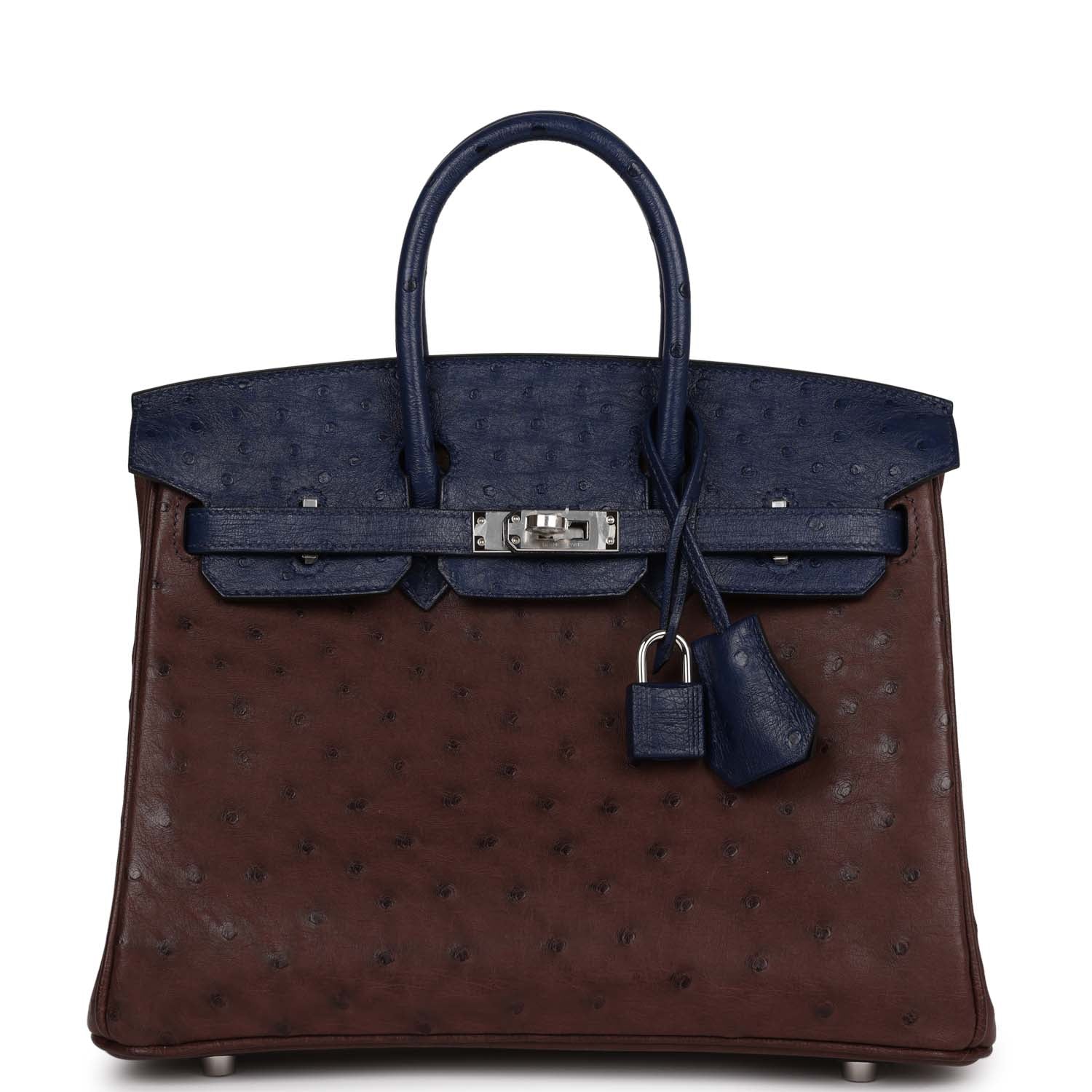 HMS Bi-Color Birkin 25 Rouge Sellier and Bleu Saphir Ostrich Palladium Hardware