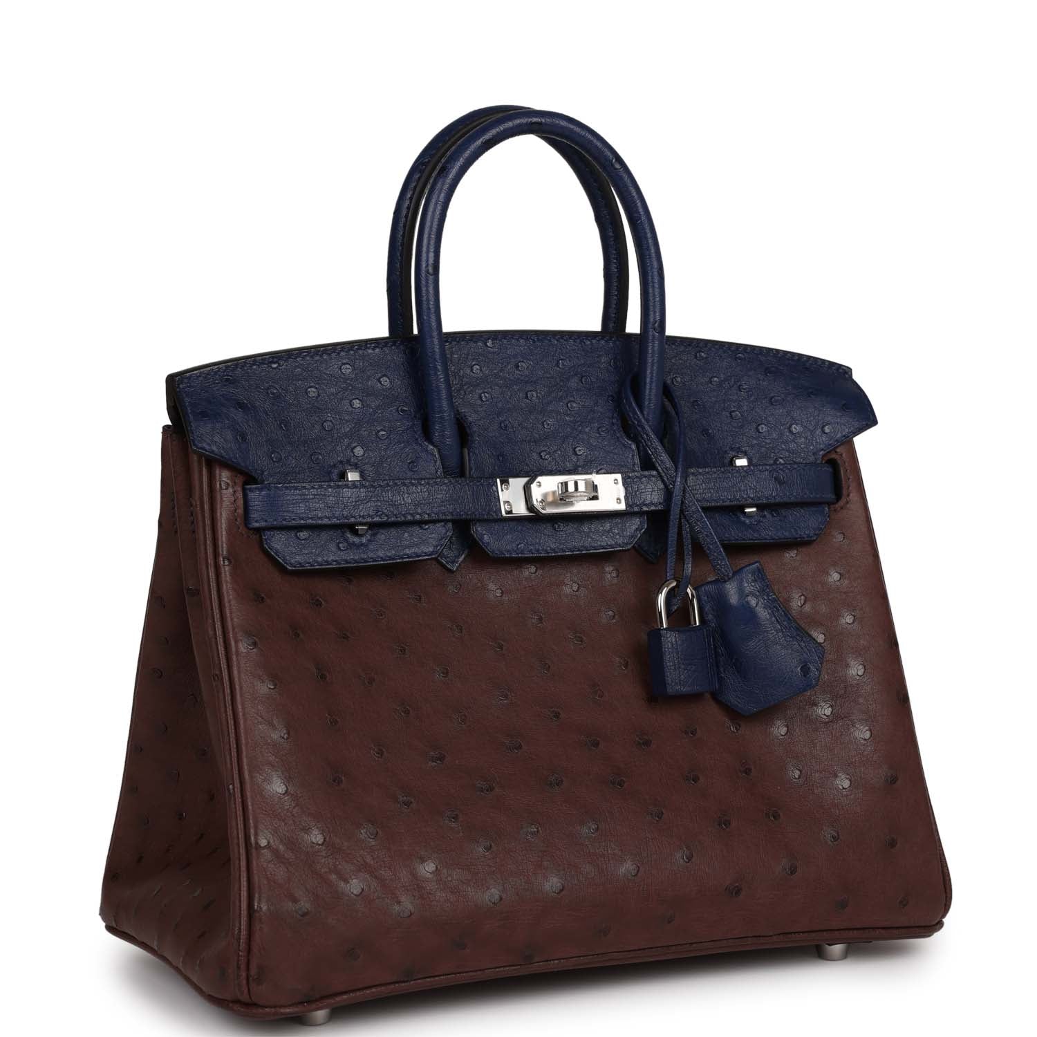 HMS Bi-Color Birkin 25 Rouge Sellier and Bleu Saphir Ostrich Palladium Hardware