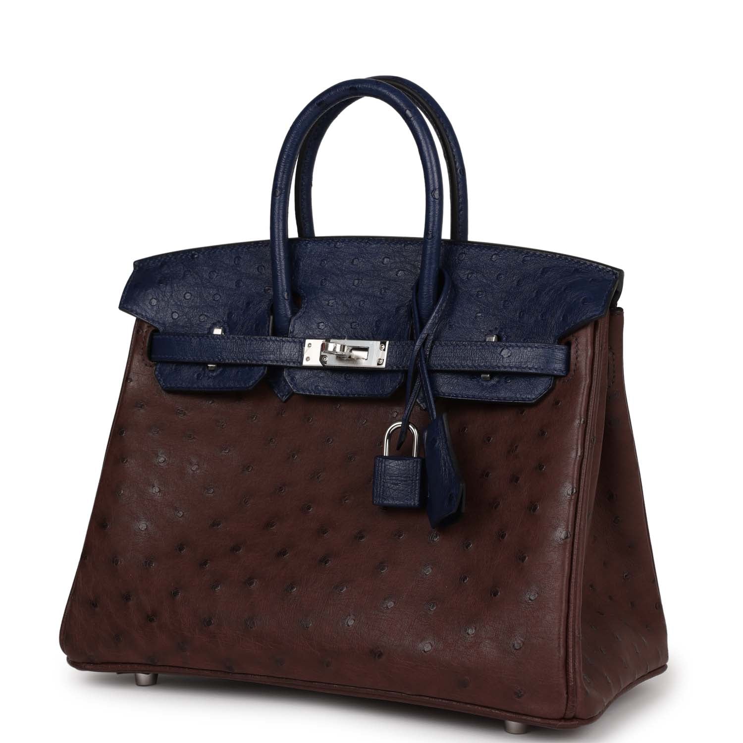 HMS Bi-Color Birkin 25 Rouge Sellier and Bleu Saphir Ostrich Palladium Hardware