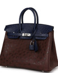 HMS Bi-Color Birkin 25 Rouge Sellier and Bleu Saphir Ostrich Palladium Hardware