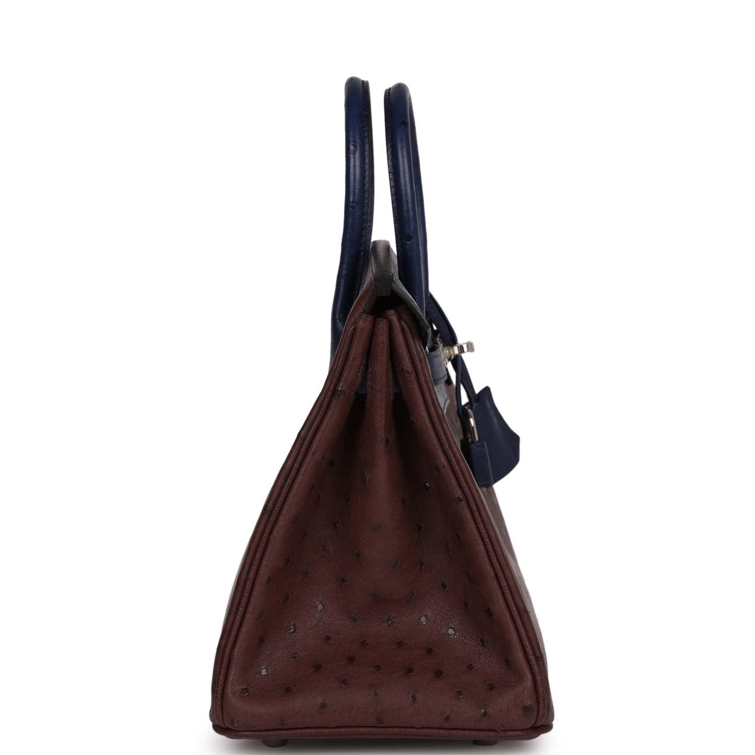 HMS Bi-Color Birkin 25 Rouge Sellier and Bleu Saphir Ostrich Palladium Hardware