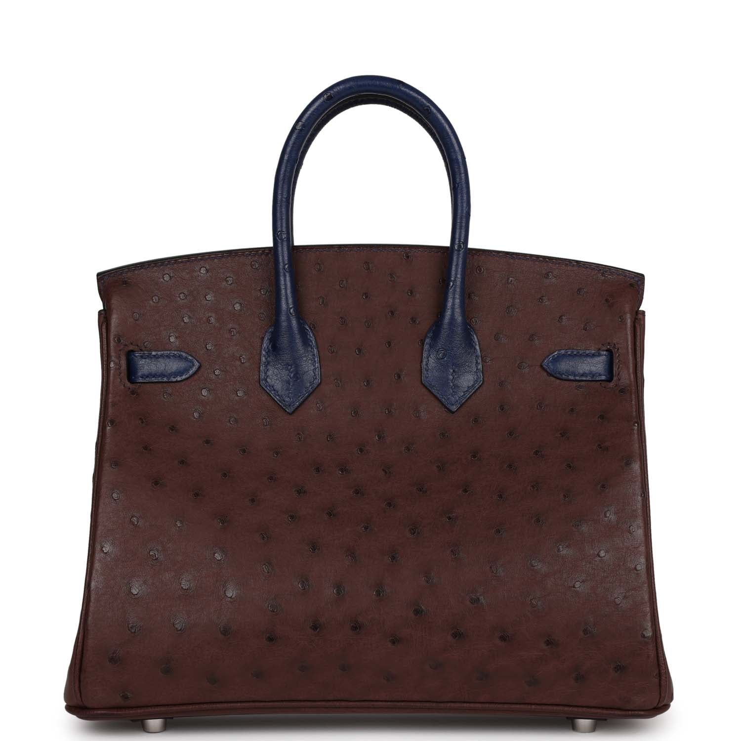 HMS Bi-Color Birkin 25 Rouge Sellier and Bleu Saphir Ostrich Palladium Hardware