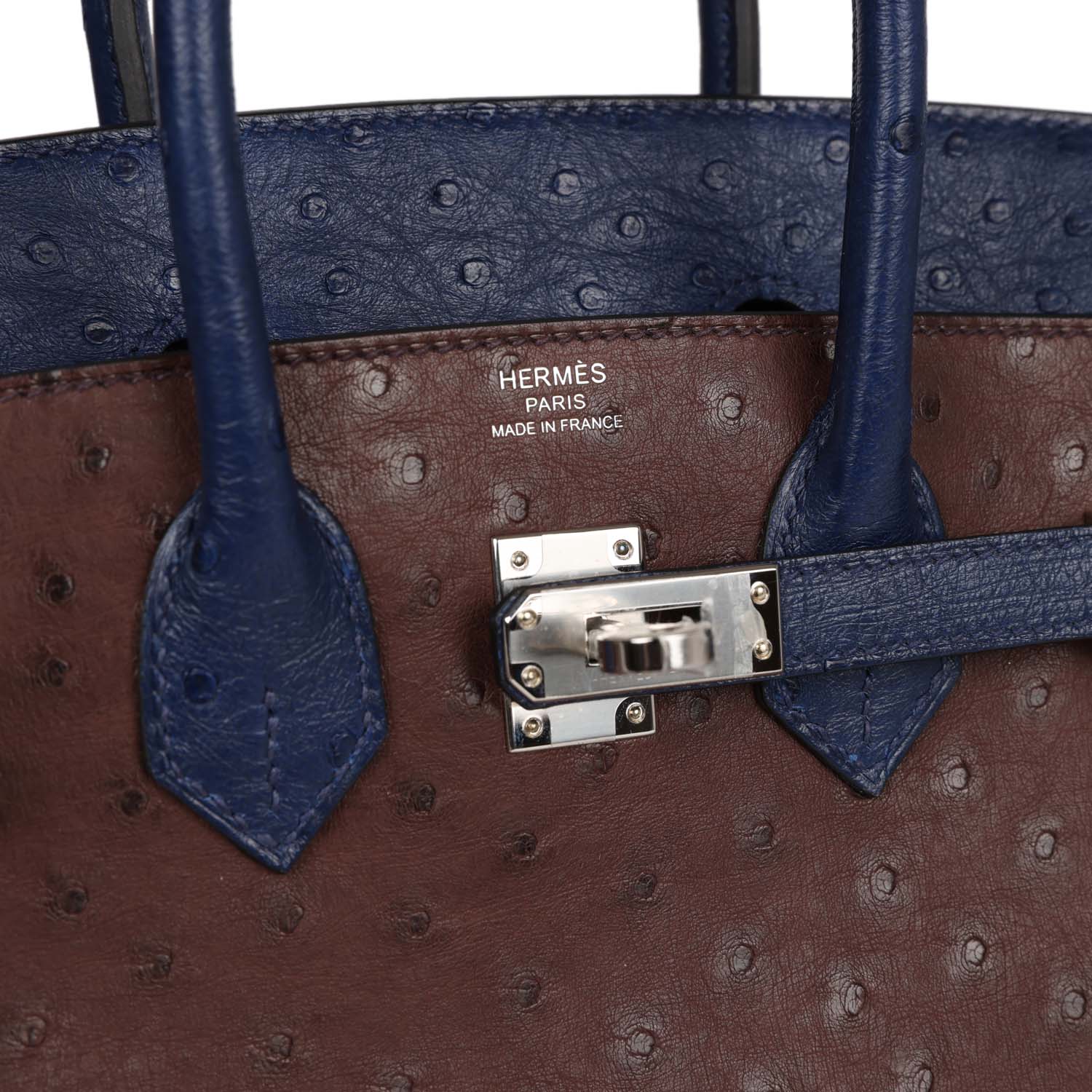 HMS Bi-Color Birkin 25 Rouge Sellier and Bleu Saphir Ostrich Palladium Hardware