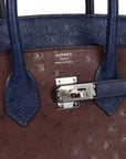 HMS Bi-Color Birkin 25 Rouge Sellier and Bleu Saphir Ostrich Palladium Hardware