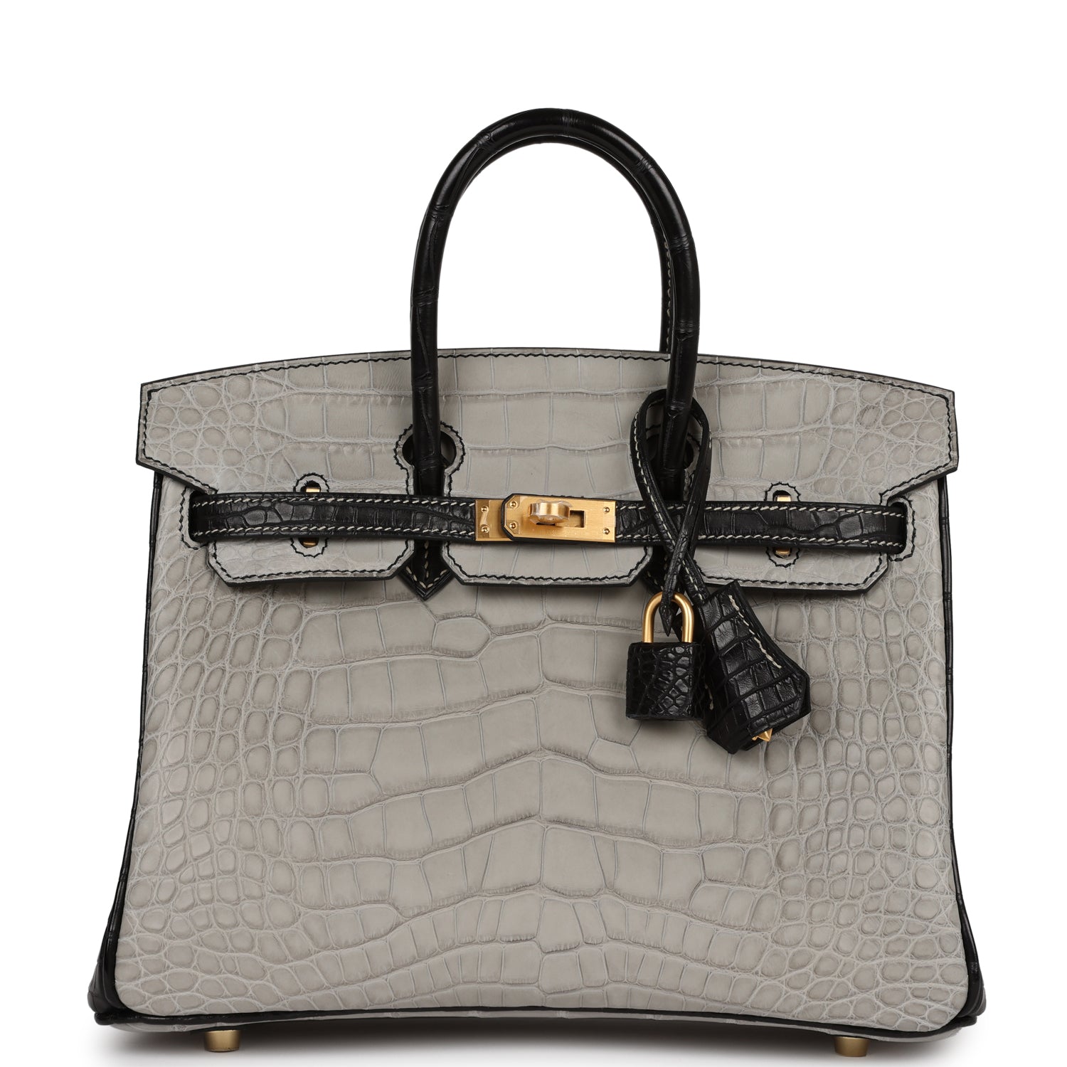 HMS Special Order (HSS) Birkin 25 Gris Perle and Black Matte Alligator Brushed Gold Hardware