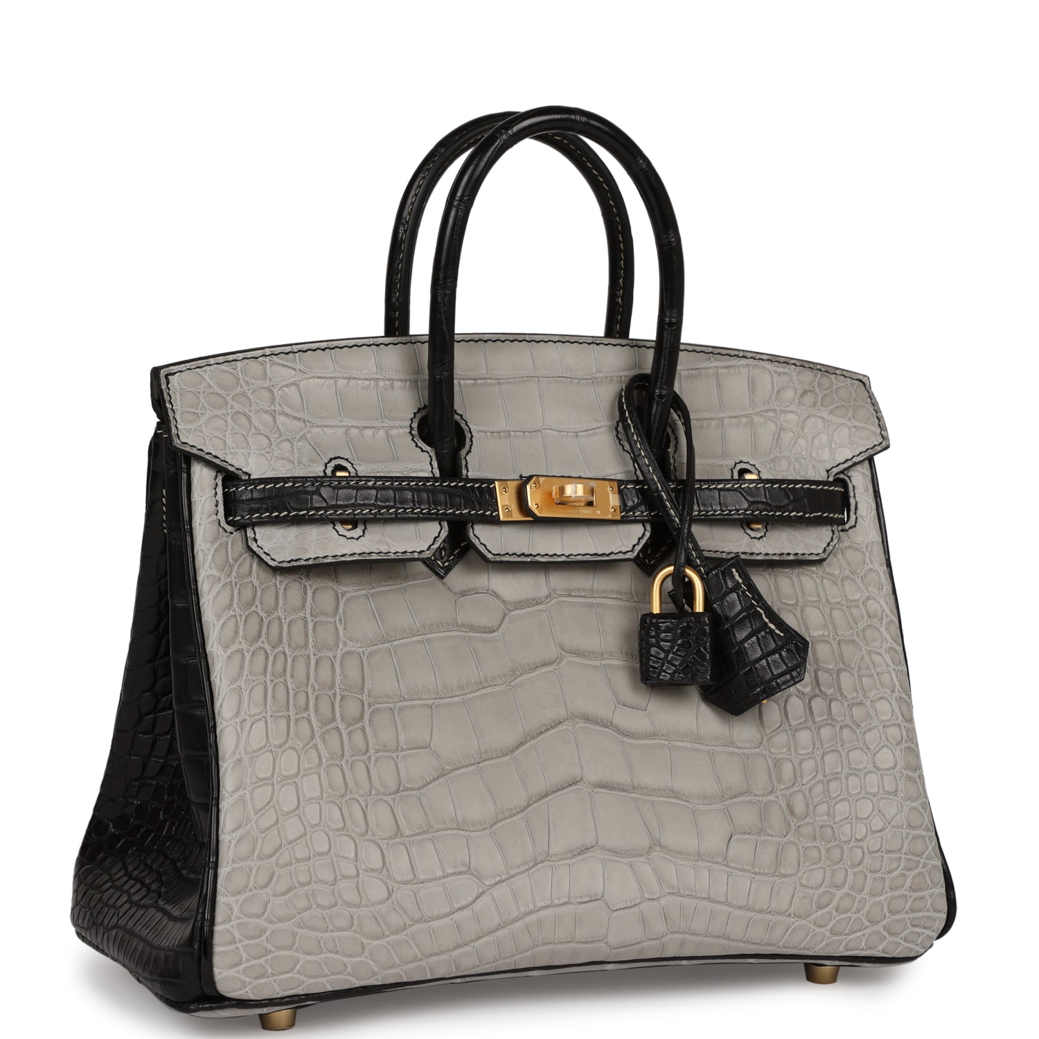 HMS Special Order (HSS) Birkin 25 Gris Perle and Black Matte Alligator Brushed Gold Hardware