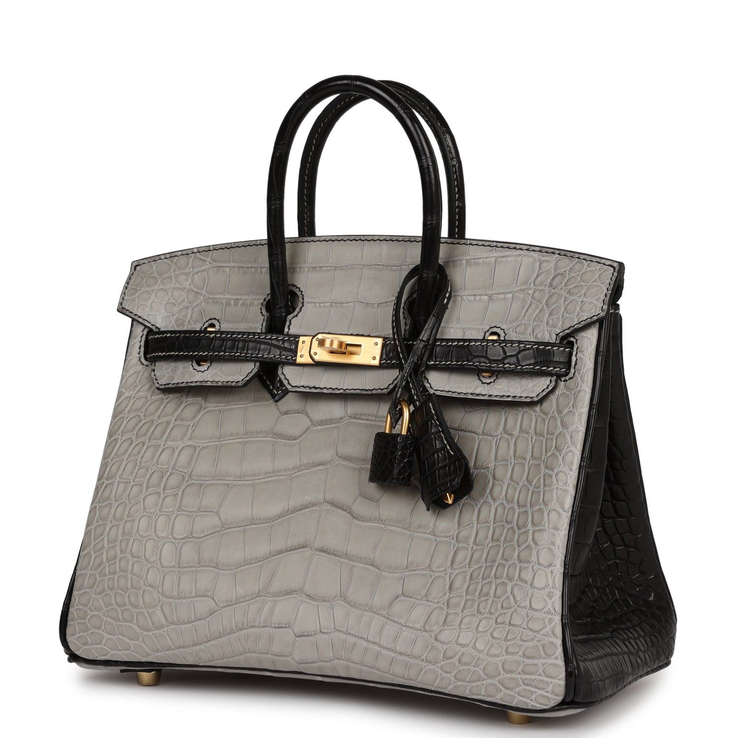 HMS Special Order (HSS) Birkin 25 Gris Perle and Black Matte Alligator Brushed Gold Hardware