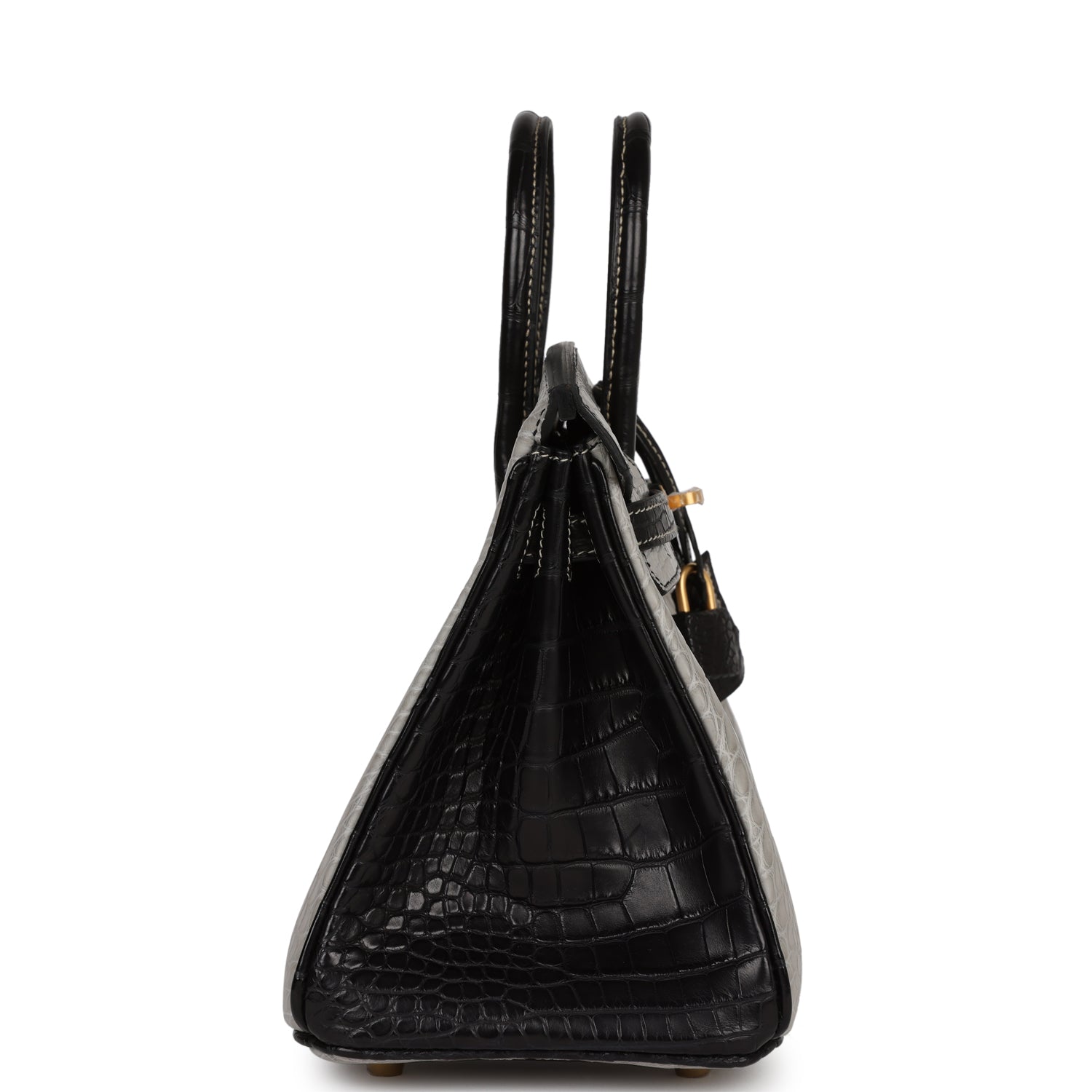 HMS Special Order (HSS) Birkin 25 Gris Perle and Black Matte Alligator Brushed Gold Hardware