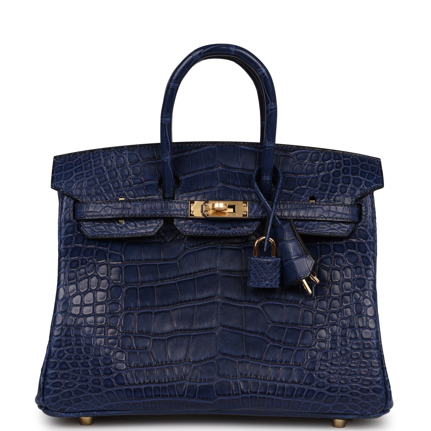 HMS Birkin 25 Bleu Saphir Matte Alligator Gold Hardware