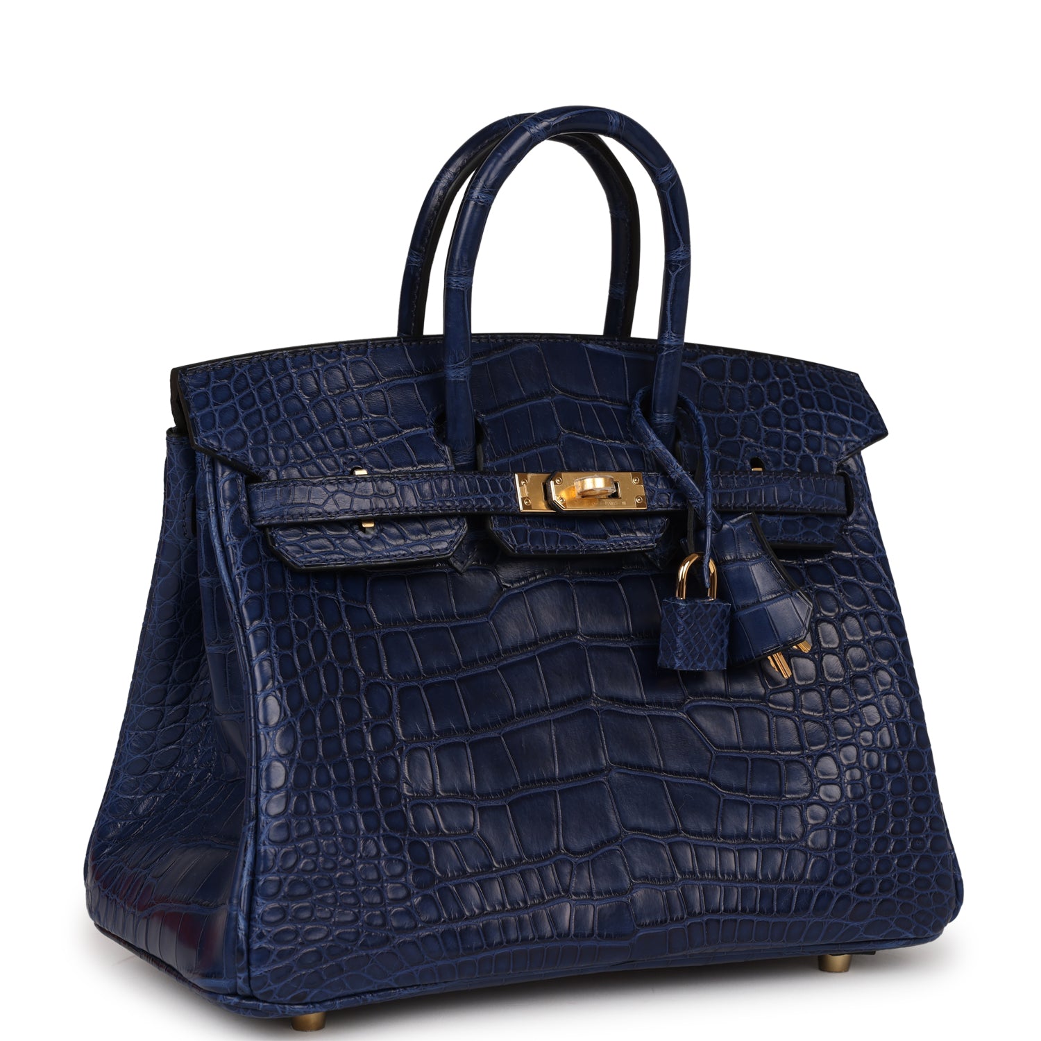 HMS Birkin 25 Bleu Saphir Matte Alligator Gold Hardware
