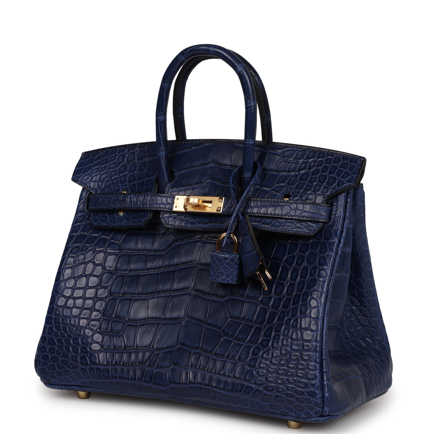 HMS Birkin 25 Bleu Saphir Matte Alligator Gold Hardware