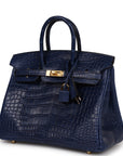 HMS Birkin 25 Bleu Saphir Matte Alligator Gold Hardware