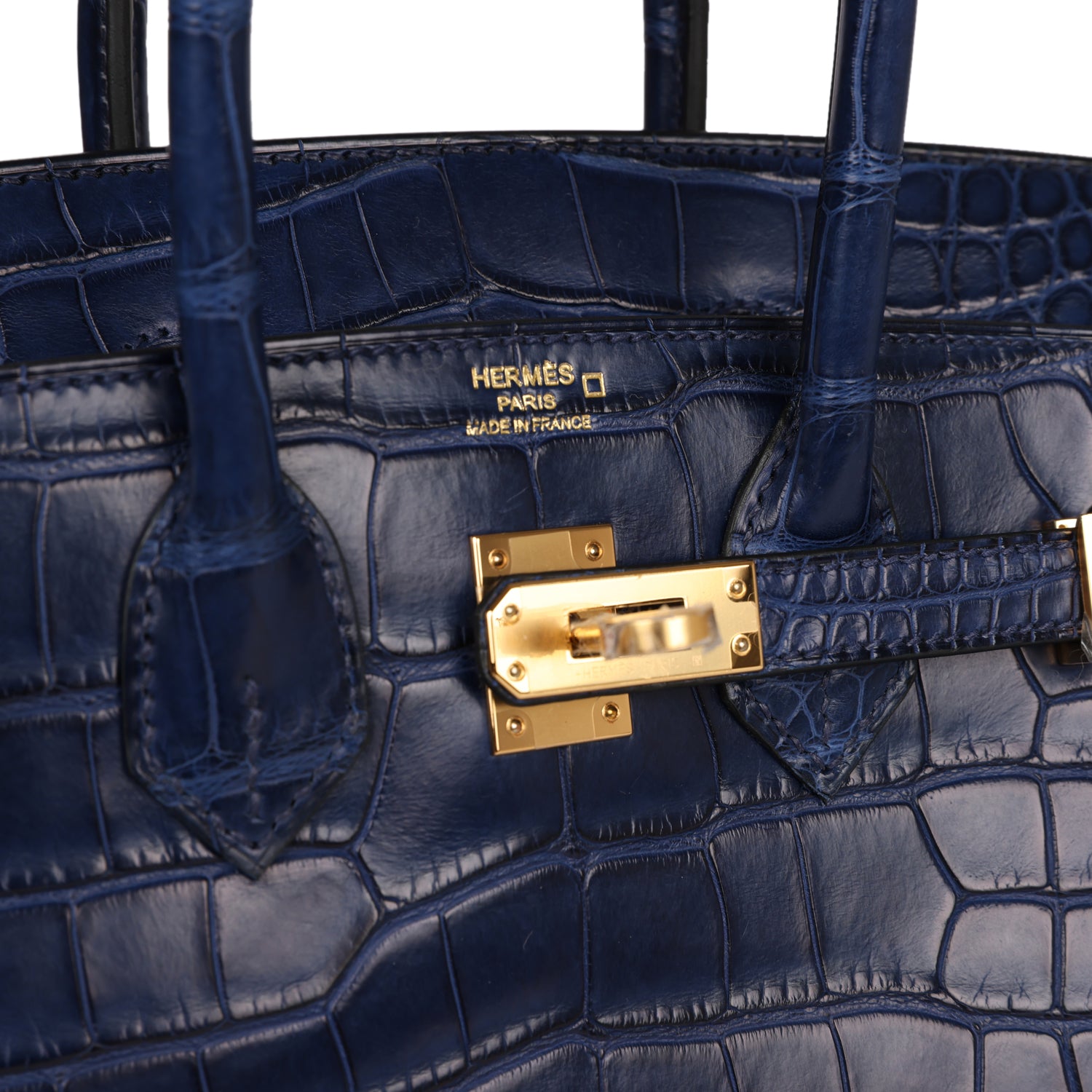 HMS Birkin 25 Bleu Saphir Matte Alligator Gold Hardware