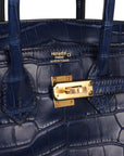 HMS Birkin 25 Bleu Saphir Matte Alligator Gold Hardware