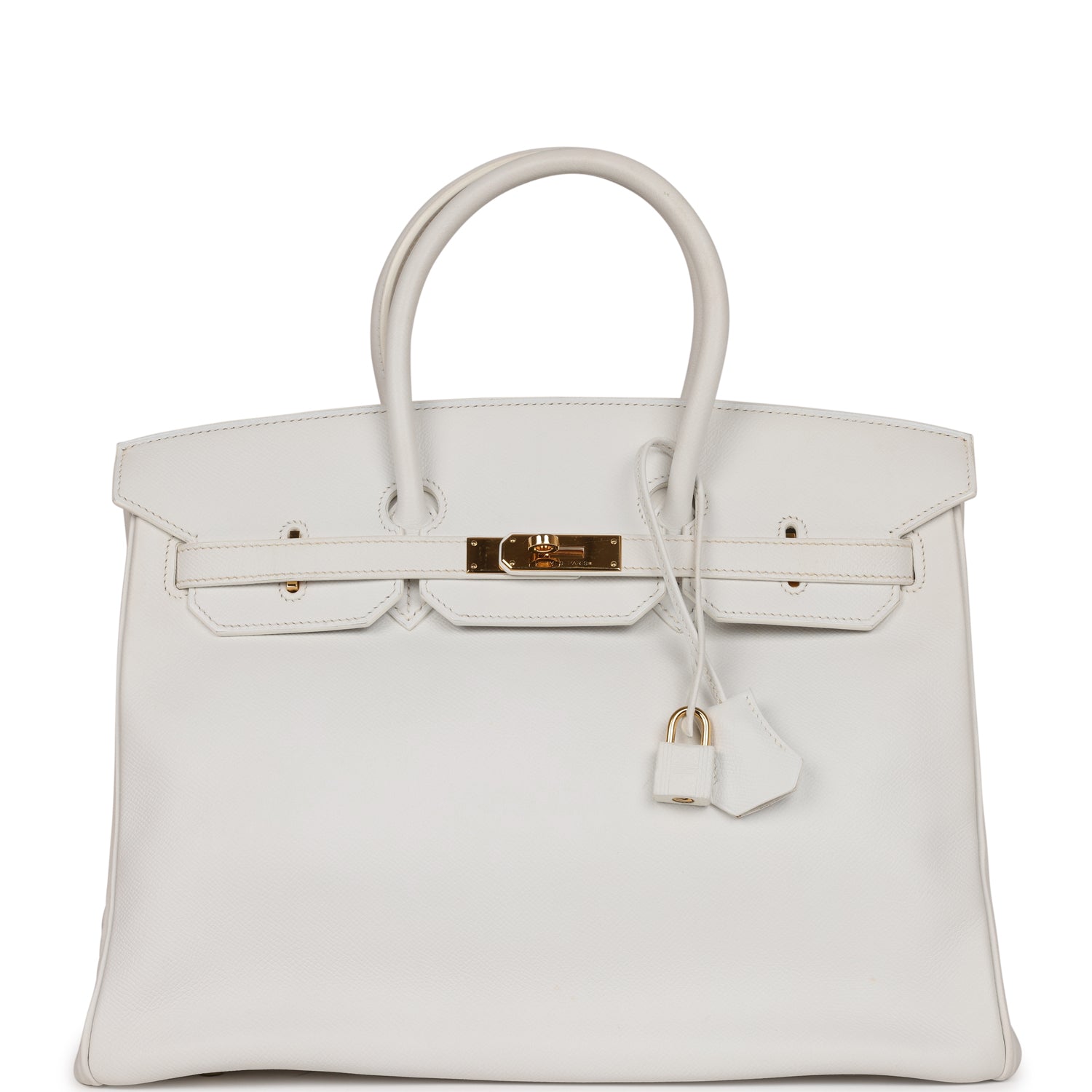Top Quality HMS Birkin 35 White Epsom Gold Hardware
